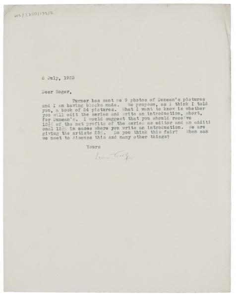 Image of typescript letter from Leonard Woolf to Roger Fry (08/07/1923) page 1 of 1