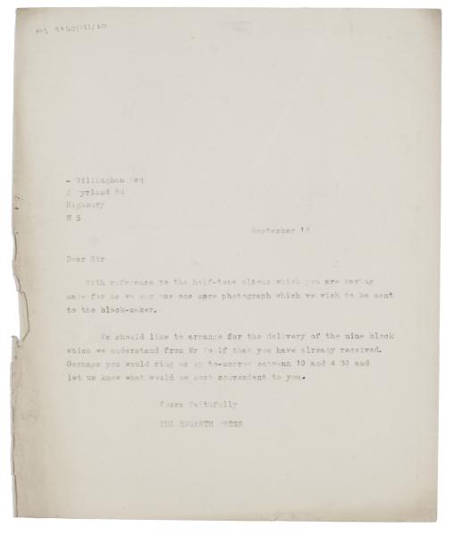 Image of typescript letter from The Hogarth Press to D. Gillingham (12/09/1923) page  1 of 1 