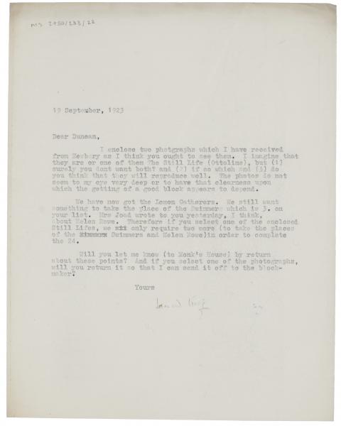 Image of typescript letter from Leonard Woolf to Duncan Grant (19/09/1923) page 1 of 1