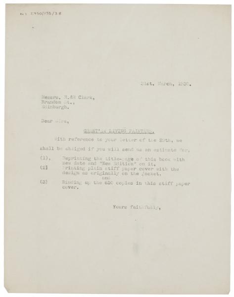 Image of typescript letter from The Hogarth Press to R. & R. Clark (31/03/1930) page 1 of 1