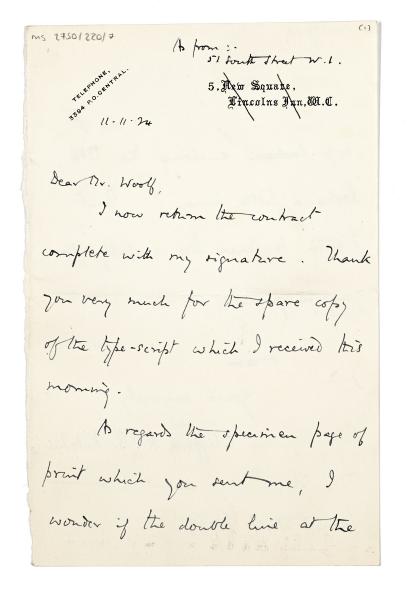 Image of typescript letter from C. H. B. Kitchin to Leonard Woolf (11/11/1924) page 1 of 2