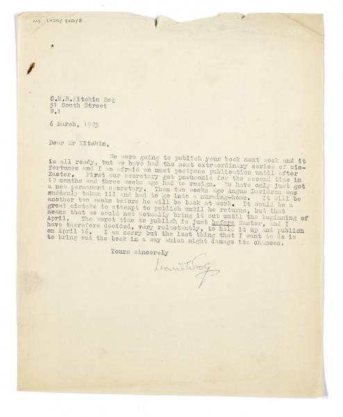 Image of letter from Leonard Woolf to C. H. B. Kitchin (06/03/1925) page 1 of 1