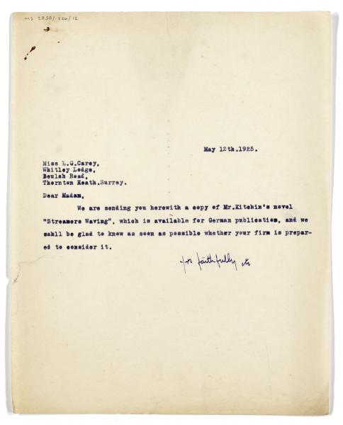 Image of typescript letter from The Hogarth Press to Leonara G. Carey (12/05/1925) page 1 of 1