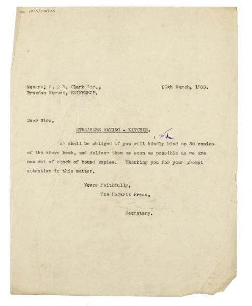 Image of typescript letter from Peggy Belsher to R. and R. Clark (20/03/1933) page 1 of 1