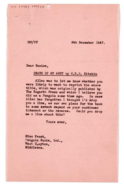 Image of typescript letter from Ian Parsons to Eunice Frost (09/12/1947) page 1 of 1