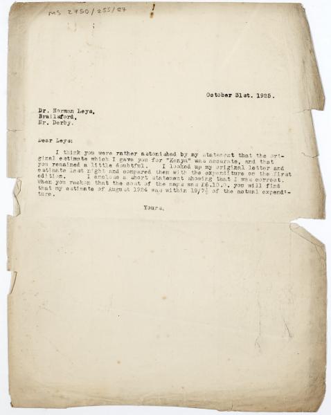 Image of typescript letter from The Hogarth Press to Norman Leys (31/10/1925) page 1 of 1