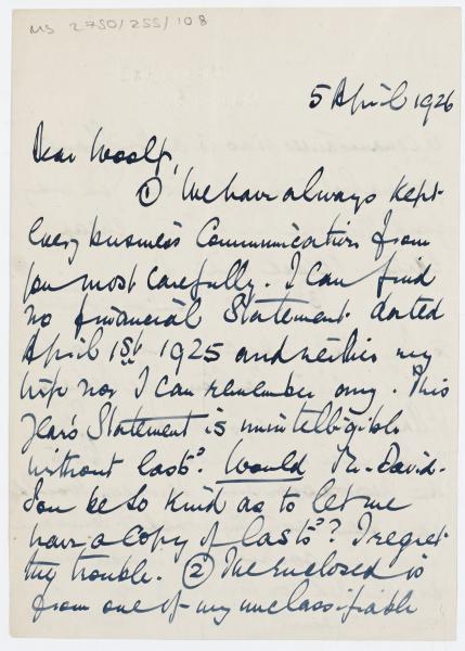 Image of handwritten letter from Norman Leys to Leonard Woolf (05/04/1926) page 1 of 2