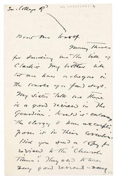 image of handwritten letter from Flora Mayor to Leonard Woolf (c June 1924) page 1 of 2
