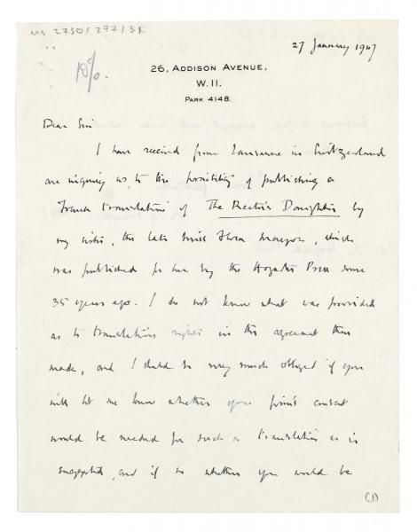 Image of handwritten letter from Robert G. Mayor to The Hogarth Press (27/01/1947) page 1 of 2 