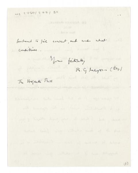 Image of handwritten letter from Robert G. Mayor to The Hogarth Press (27/01/1947) page 2 of 2 