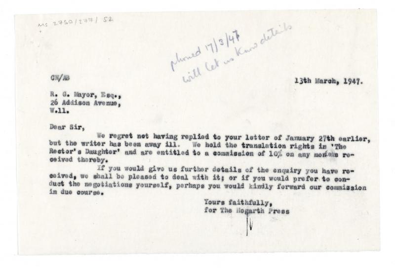 Image of typescript letter from The Hogarth Press to Robert. G Mayor (13/03/1947) page 1 of 1