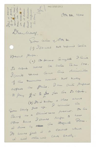 Image of handwritten letter from Harold Nicolson to Leonard Woolf (22/10/1924) page 1 of 2