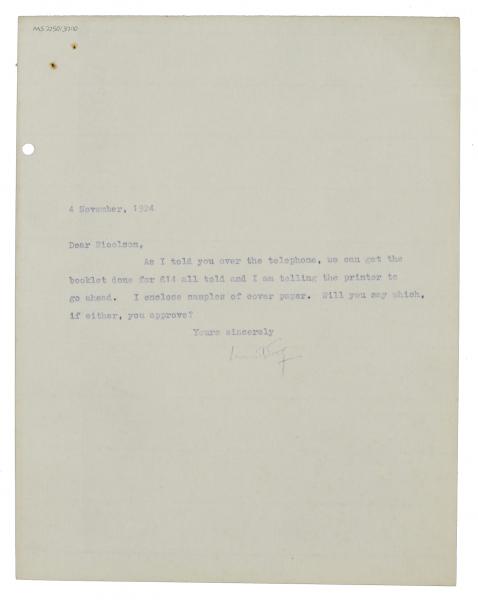 Image of typescript letter from Leonard Woolf to Harold Nicolson (04/11/1924)  page 1 of 1