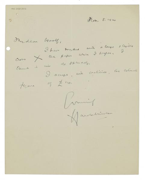 Image of handwritten letter from Harold Nicolson to Leonard Woolf (08/11/1924) page 1 of 1