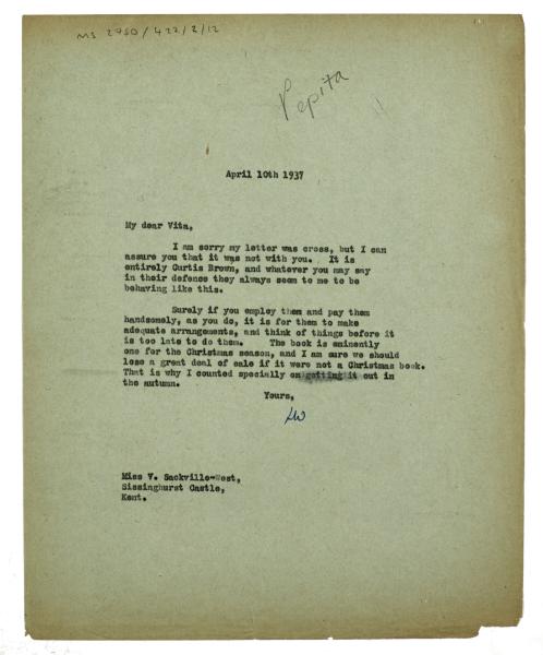 Letter from The Hogarth Press to Vita Sackville-West (10/04/1937)