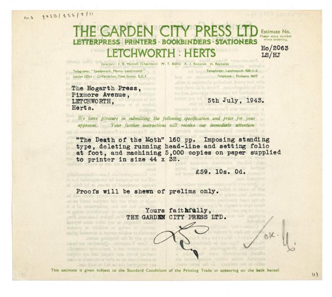 Typescript image of letter from the Garden City Press Ltd to the Hogarth Press (05/07/1943) page 1 of 2