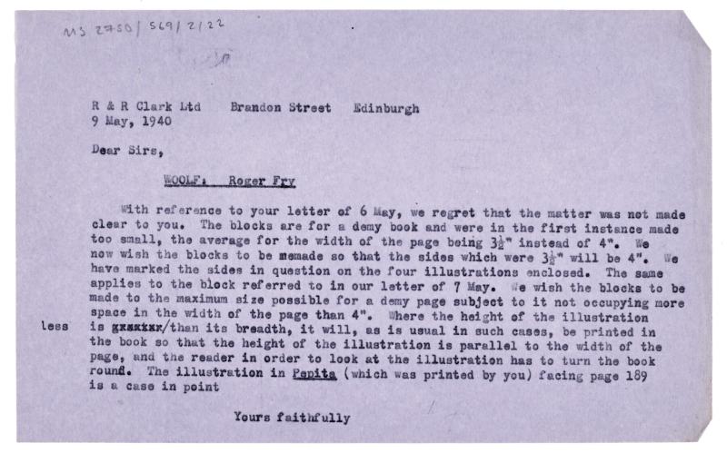 Image of a Letter from The Hogarth Press to R. & R. Clark Ltd (09/05/1940)