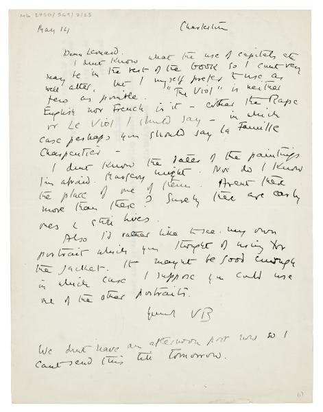 Image of a Letter from Vanessa Bell to Leonard Woolf (14/05/1940)