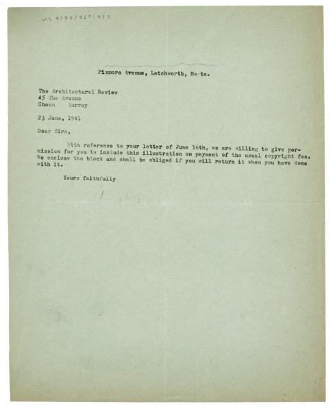 Image of a Letter from The Hogarth Press to  The Architecture Review (23/06/1941)