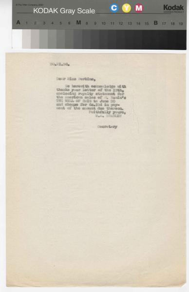 Image of a typescript letter from the William A. Bradley Literary Agency to The Hogarth Press (20/11/1936); page 1 of 1
