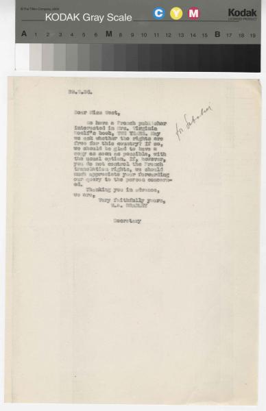Image of a typescript letter from the William A. Bradley Literary Agency to The Hogarth Press (29/2/1936); page 1 of 1