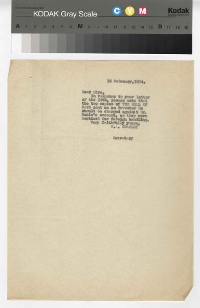 Image of a typescript letter from the William A. Bradley Literary Agency to The Hogarth Press (16/2/1934); page 1 of 1