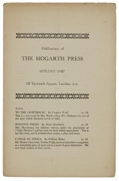 Image of front cover of Publications of The Hogarth Press (Spring 1927) 