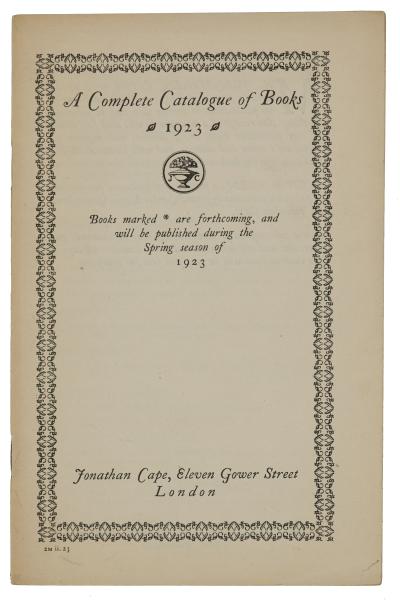 Image of the front cover of Jonathan Cape's, A Complete Catalogue of Books (1923)