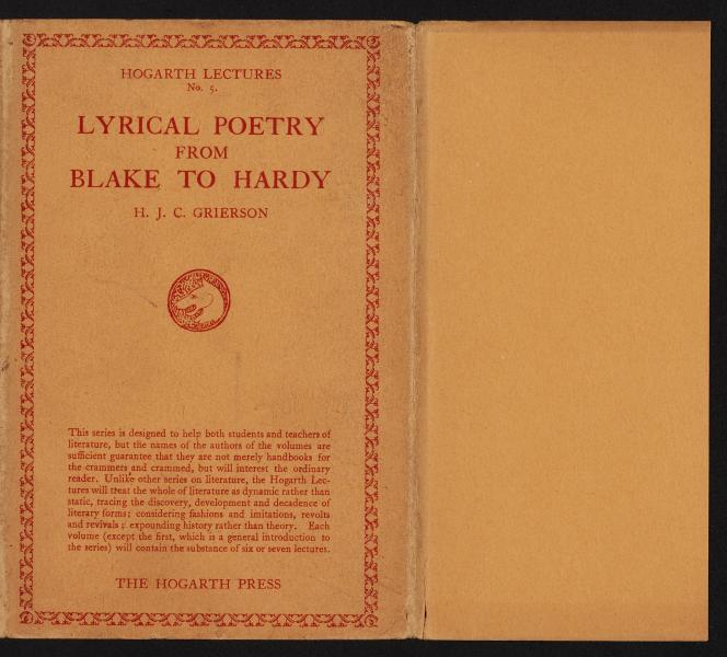 Image of dust jacket belonging to 'Lyrical Poetry from Blake to Hardy' 