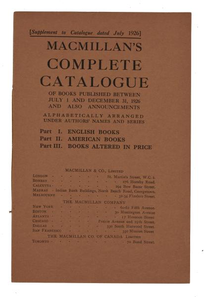 Image of Macmillan & Co supplemental catalogue: January-June,1926 