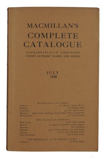 Image of front cover_Macmillan & Co Complete Catalogue July 1920 