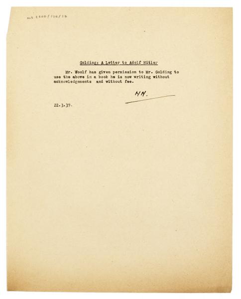 Image of typescript memo from Norah Nicholls (22/03/1939)