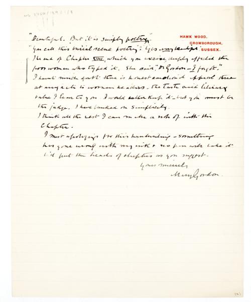 Image of handwritten letter from Mary Gordon to Leonard Woolf (12/01/1936) page 1 of 3
