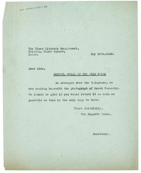 Image of typescript letter from The Hogarth Press to The Times Literary Supplement (15/05/1936) page 1 of 1 