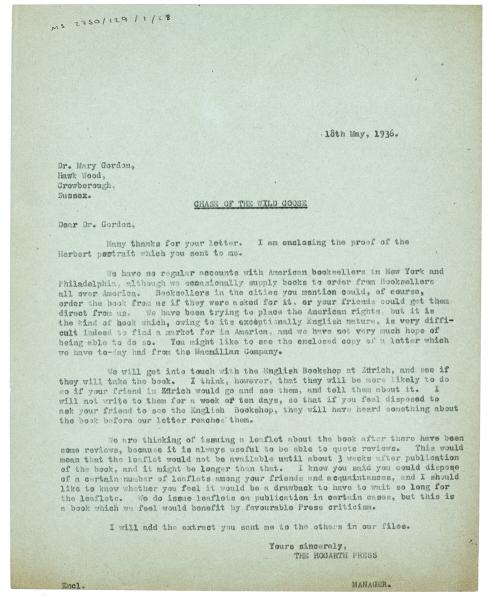 Image of a Letter from Margaret West to Mary Gordon (18/05/1936)