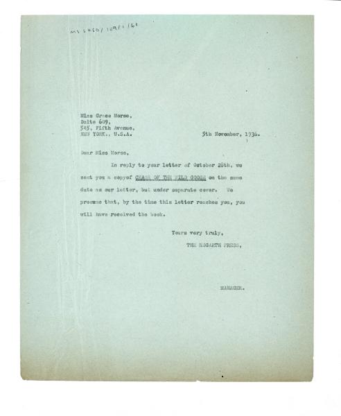 Image of typescript letter from Margaret West to Grace Morse (05/11/1936) page 1 of 1 
