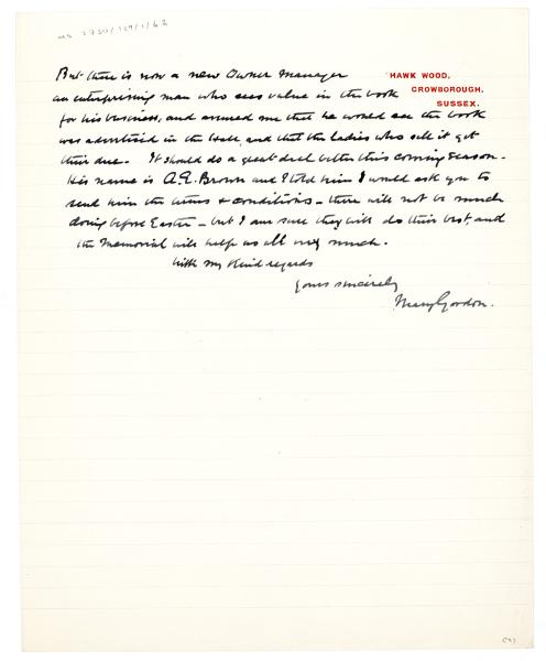 Image of handwritten letter from Mary Gordon to Leonard Woolf (23/01/1937) page 2 of 2