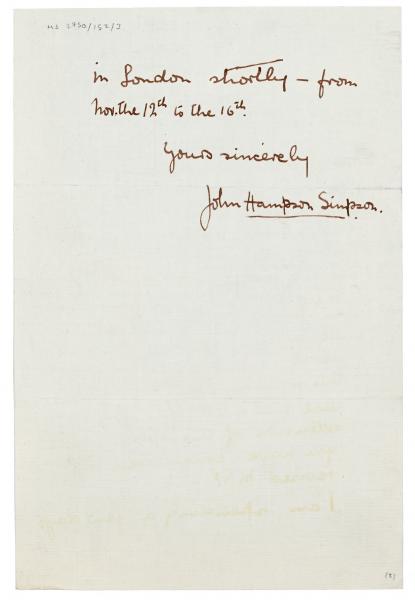 image of handwritten letter from John Hampson Simpson to Leonard Woolf (31/10/1931) page 2 of 2