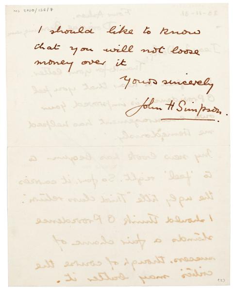 handwritten letter from John Hampson Simpson to Leonard Woolf (23/11/1931) page 2 of 2