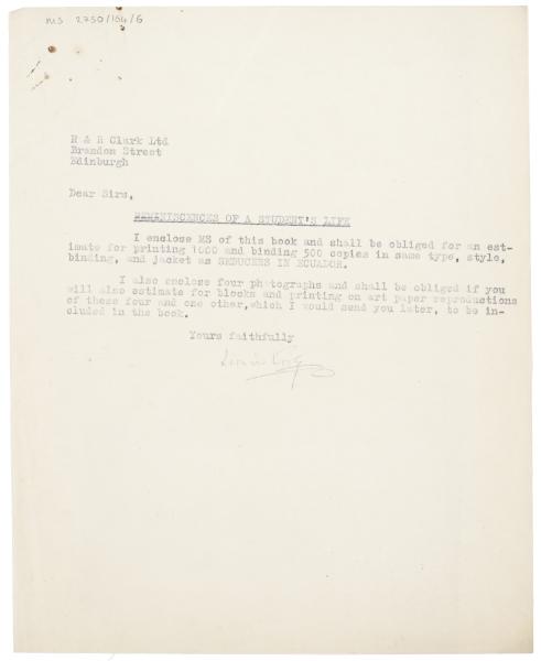 Image of typescript letter from Leonard Woolf to R. & R. Clark (c 1925) page 1 of 1