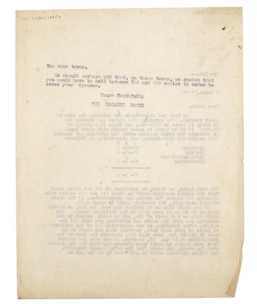 Image of typescript letter from Leonard Woolf to Coralie Hobson (01/03/1924) page 2 of 2