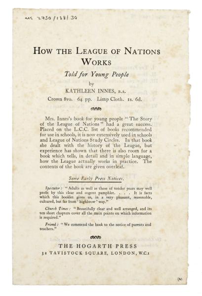 Front matter of Image of typescript front matter of How the League of Nations Works Told for Young People [nid:24136] page 1 of 2