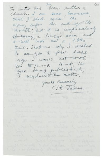 Image of handwritten letter from C. L. R. James to Leonard Woolf (07/12/1933) page 2 of 2
