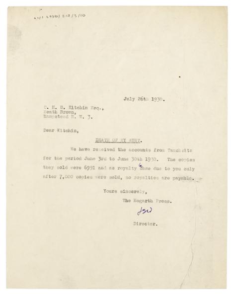 Image of typescript letter from Leonard Woolf to C. H. B. Kitchin (26/07/1930) page 1 of 1