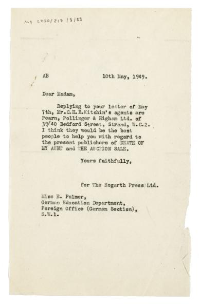 Image of typescript letter from Aline Burch to Rowohlt Verlag (10/05/1949) page 1 of 1