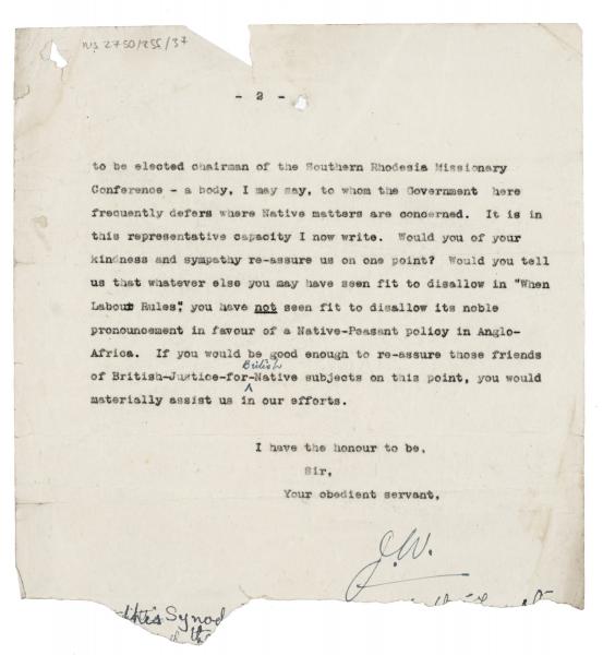 image of typescript letter from Reverend John White to J. H. Thomas (17/09/1924)  page 2 of 2
