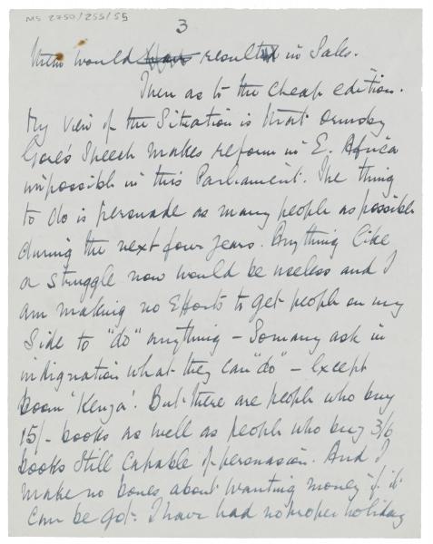 Image of handwritten letter from Norman Leys to Leonard Woolf (16/02/1925) page 3 of 4