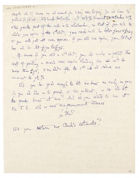 Image of handwritten letter from Leonard Woolf to Flora Mayor (13/03/1924) page 2 of 2