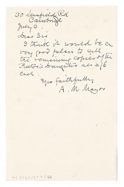 Image of letter from Alice Mayor to The Hogarth Press (July 6th c1941) page 1 of 1 