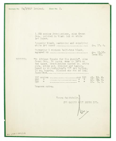 Image of typescript letter from The Garden City Press Ltd. to Margaret West (10/11/1933) page 3 of 3